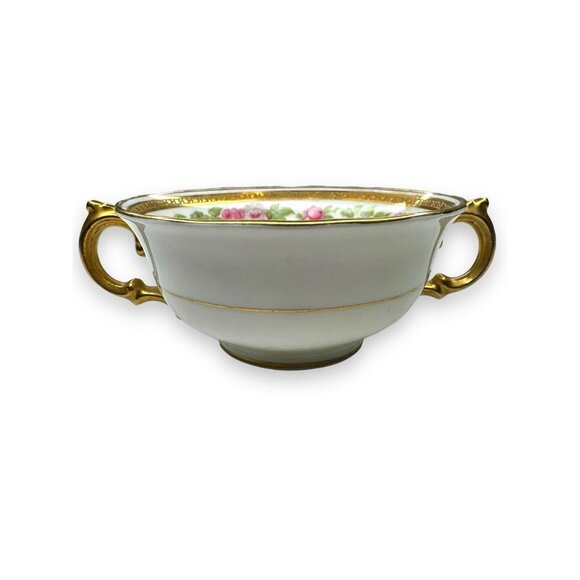 Tiffany & Co Adderley Bouillon Cup & Saucer Set Pink Roses Gold Trim England - Picture 9 of 12